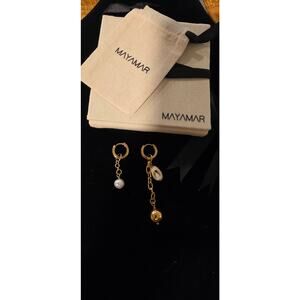 Mayamar 24K gold plated Pearl & Shell Asymetrical Earrings